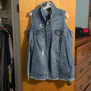 Plus size cold shoulder distressed jean jacket